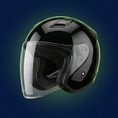 Casco abierto negro con visor largo