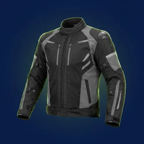 Campera de moto con protecciones, negra y gris