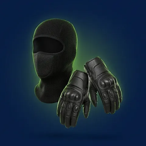 Pasamontañas negro y guantes cortos de cuero