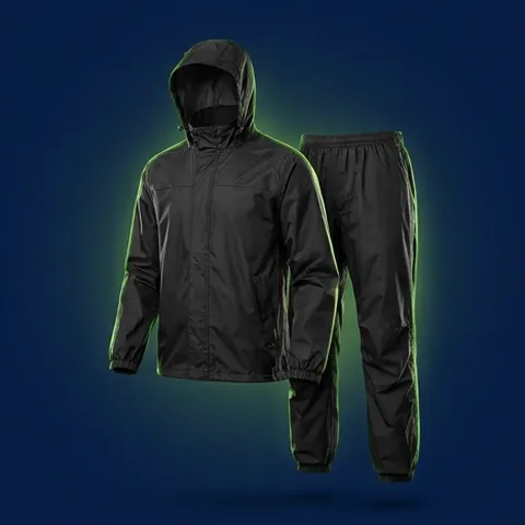 Equipo de lluvia negro, campera y pantalón